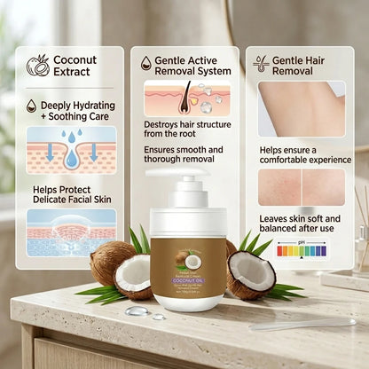 🥥 Painless Hair Removal — Face, Underarms, Legs, & Intimate Areas — Gentle Growth Inhibition: Coconut Hair Removal Cream