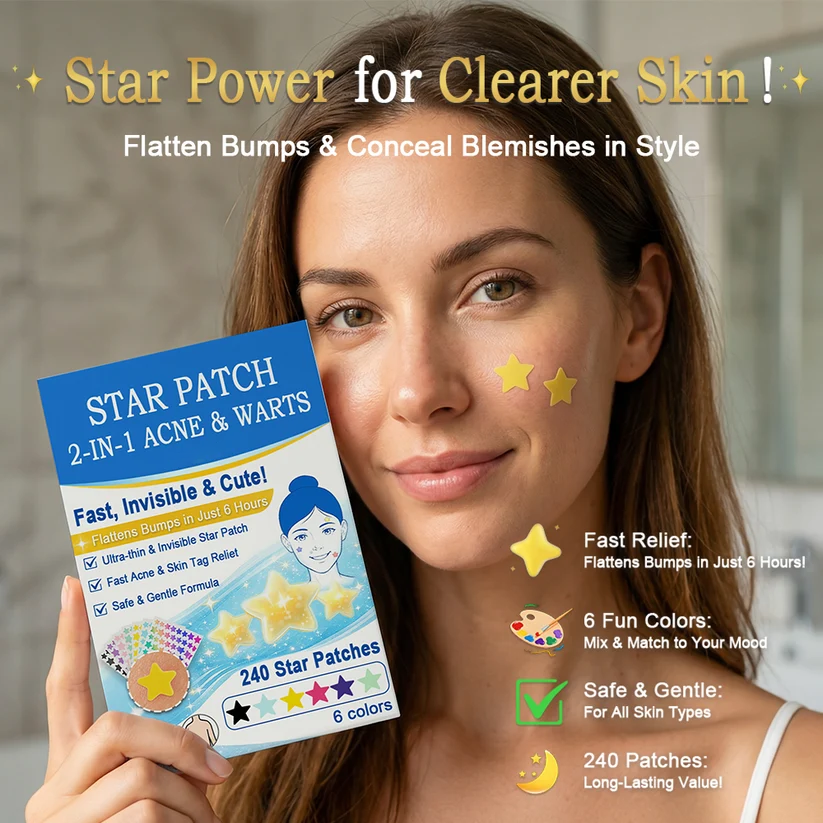 2-in-1 Microneedle & Hydrocolloid Star Patch 🌟 | Acne, Blackheads, Skin Tags & Raised Blemishes Remover 💫 | 6 Colors Pimple Patch for Face & Neck 🌸 | Invisible Star Zit Stickers ✨