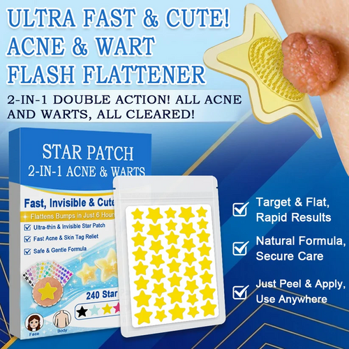 2-in-1 Microneedle & Hydrocolloid Star Patch 🌟 | Acne, Blackheads, Skin Tags & Raised Blemishes Remover 💫 | 6 Colors Pimple Patch for Face & Neck 🌸 | Invisible Star Zit Stickers ✨