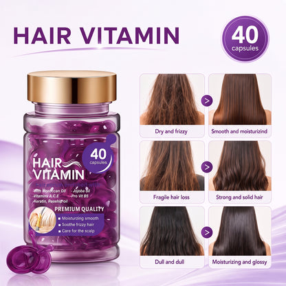 Hair Vitamin Capsules Infused with Violet Vitamins & Argan Oil for Color-Treated & Permed Hair Smooths Frizz Restores Silkiness & Shine 40 Capsules.