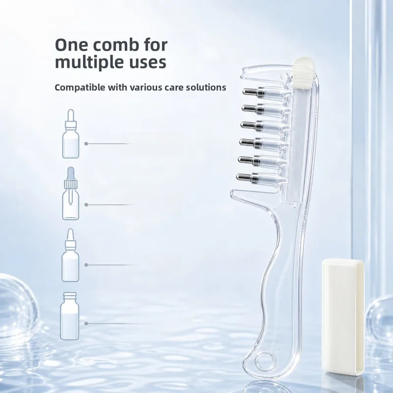 💧Refillable Scalp Oil Applicator Comb with 6 Metal Massage Tips – Even Root Serum Distribution & Scalp Stimulation for Hair Care