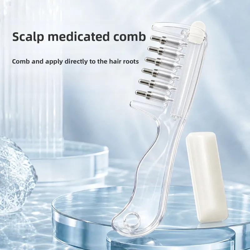 💧Refillable Scalp Oil Applicator Comb with 6 Metal Massage Tips – Even Root Serum Distribution & Scalp Stimulation for Hair Care