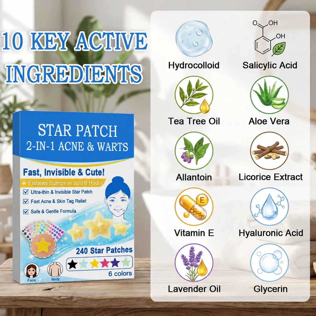 2-in-1 Microneedle & Hydrocolloid Star Patch 🌟 | Acne, Blackheads, Skin Tags & Raised Blemishes Remover 💫 | 6 Colors Pimple Patch for Face & Neck 🌸 | Invisible Star Zit Stickers ✨