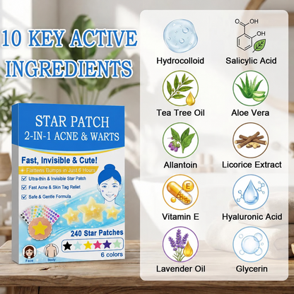 2-in-1 Microneedle & Hydrocolloid Star Patch 🌟 | Acne, Blackheads, Skin Tags & Raised Blemishes Remover 💫 | 6 Colors Pimple Patch for Face & Neck 🌸 | Invisible Star Zit Stickers ✨
