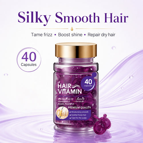 Hair Vitamin Capsules Infused with Violet Vitamins & Argan Oil for Color-Treated & Permed Hair Smooths Frizz Restores Silkiness & Shine 40 Capsules.