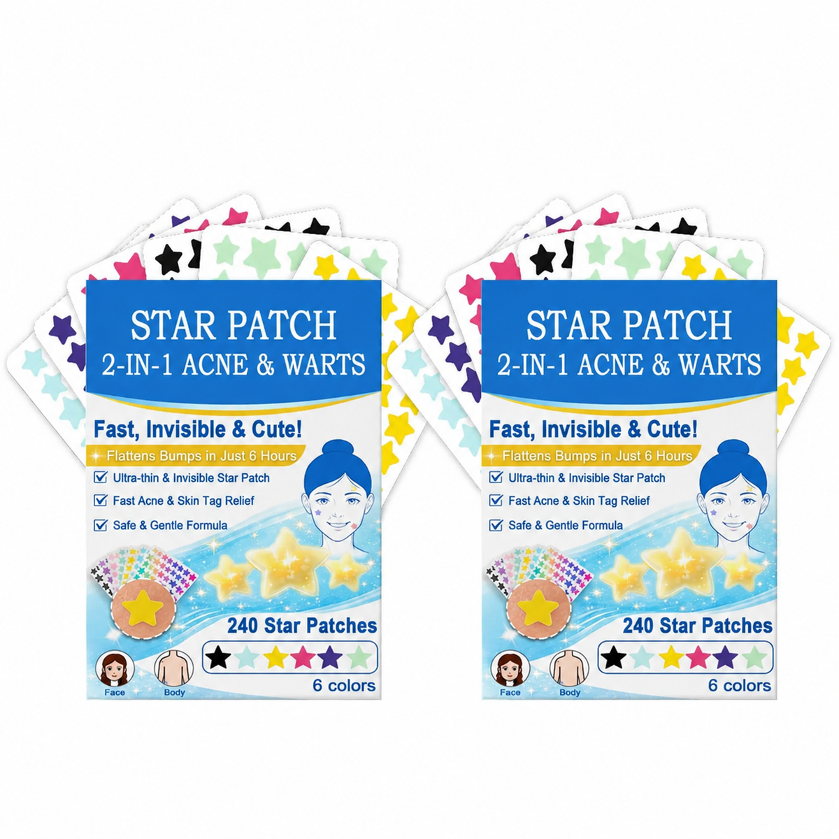 2-in-1 Microneedle & Hydrocolloid Star Patch 🌟 | Acne, Blackheads, Skin Tags & Raised Blemishes Remover 💫 | 6 Colors Pimple Patch for Face & Neck 🌸 | Invisible Star Zit Stickers ✨