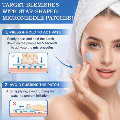 2-in-1 Microneedle & Hydrocolloid Star Patch 🌟 | Acne, Blackheads, Skin Tags & Raised Blemishes Remover 💫 | 6 Colors Pimple Patch for Face & Neck 🌸 | Invisible Star Zit Stickers ✨