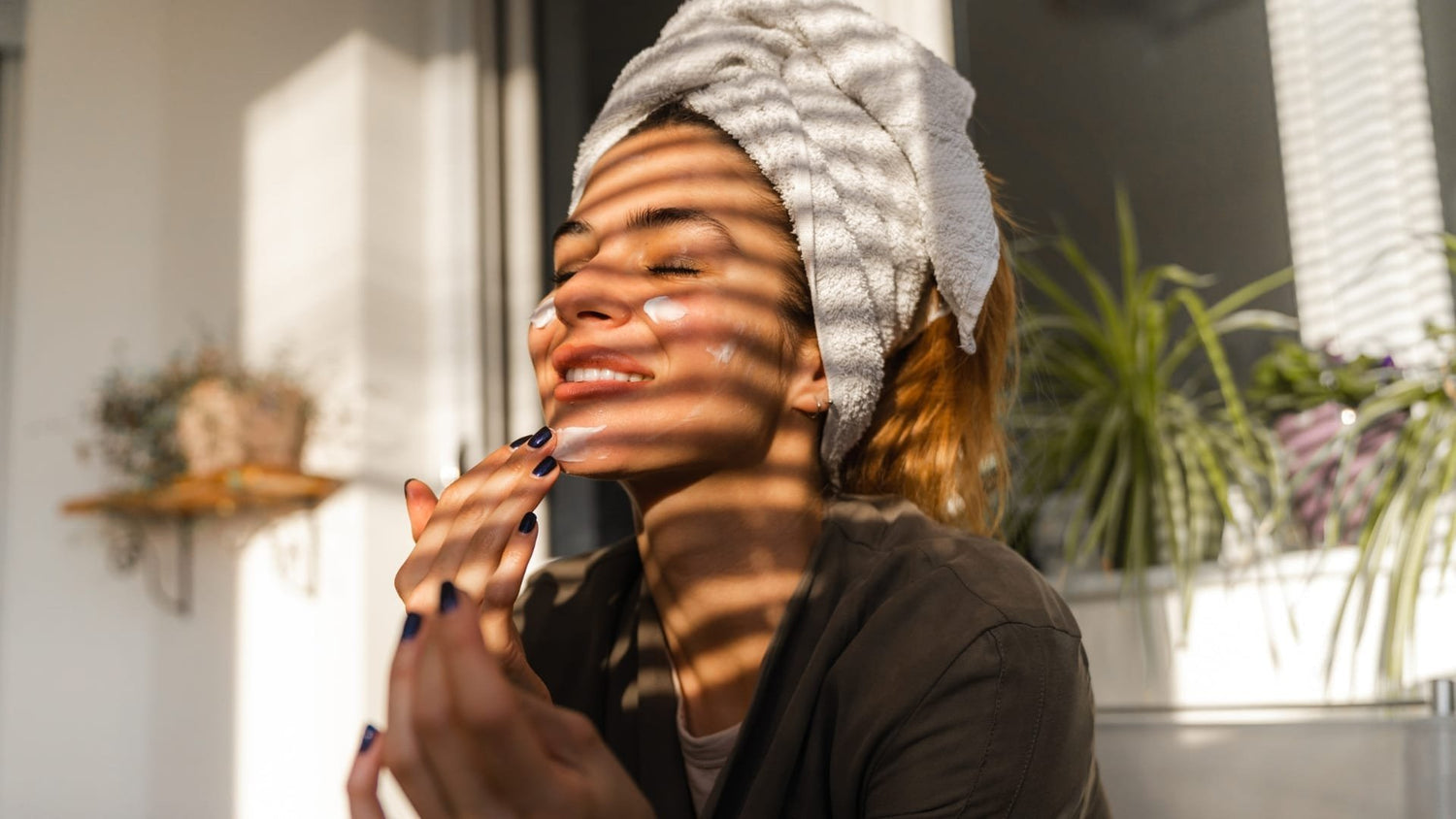 Woman enjoying a simple skincare ritual